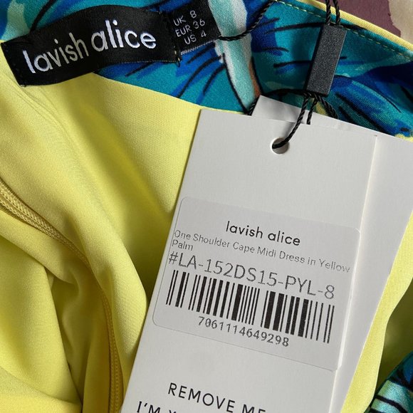 Lavish Alice - One Shoulder Cape Midi Dress In Yellow Palm - Picture 6 of 7